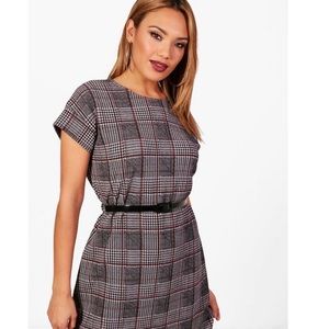 Belted check shift dress